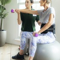 Injured woman in rehabilitation Injured woman in rehabilitation